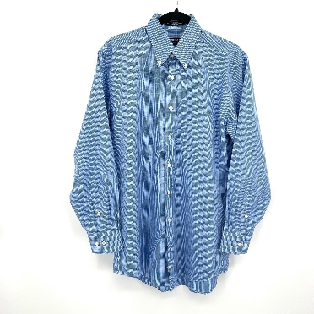 KIRKLAND Blue White Check Button Up Long Sleeve Collared Dress Shirt Size 15